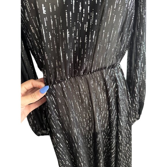 MAJE Black Sheet Metallic Long Sleeve Black Maxi Dress Size 40 / US Large - Picture 10 of 10